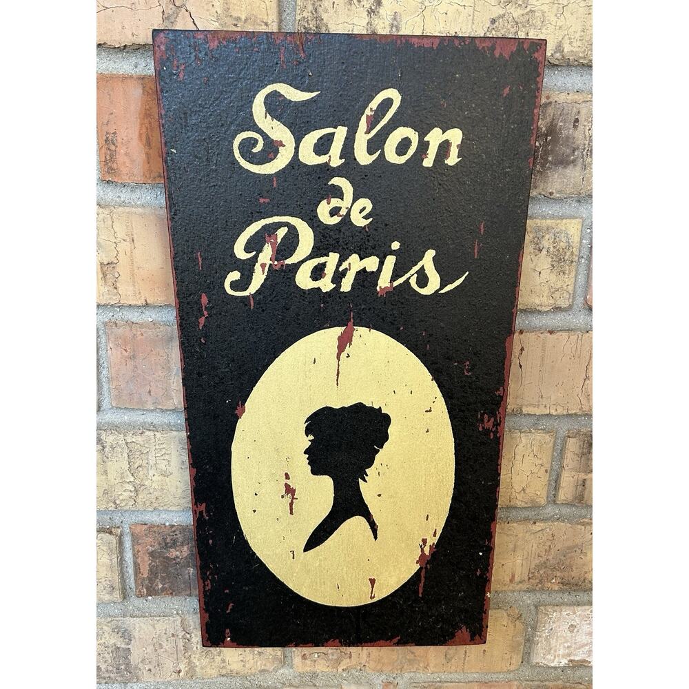 Salon De Paris Distressed Rustic Hand Painted Vintage Wooden Sign